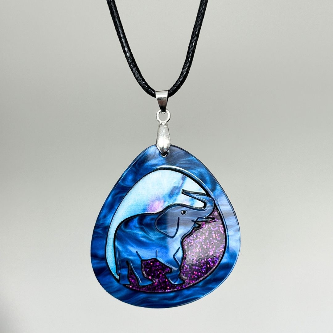 Blue 'Teardrop Elephant' Pendant (FREE Brooch)