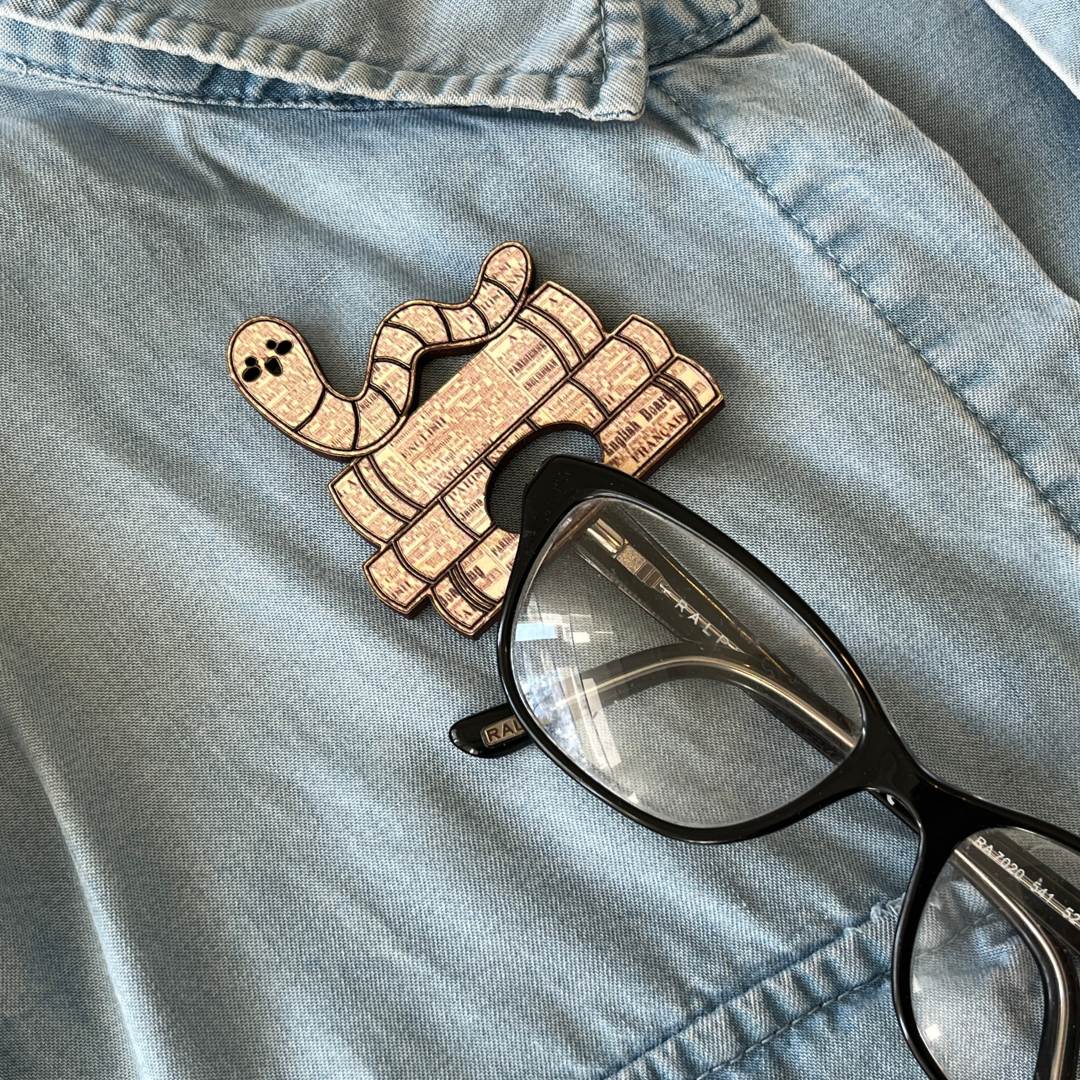 Book Worm Glasses Brooch (5 Colors)