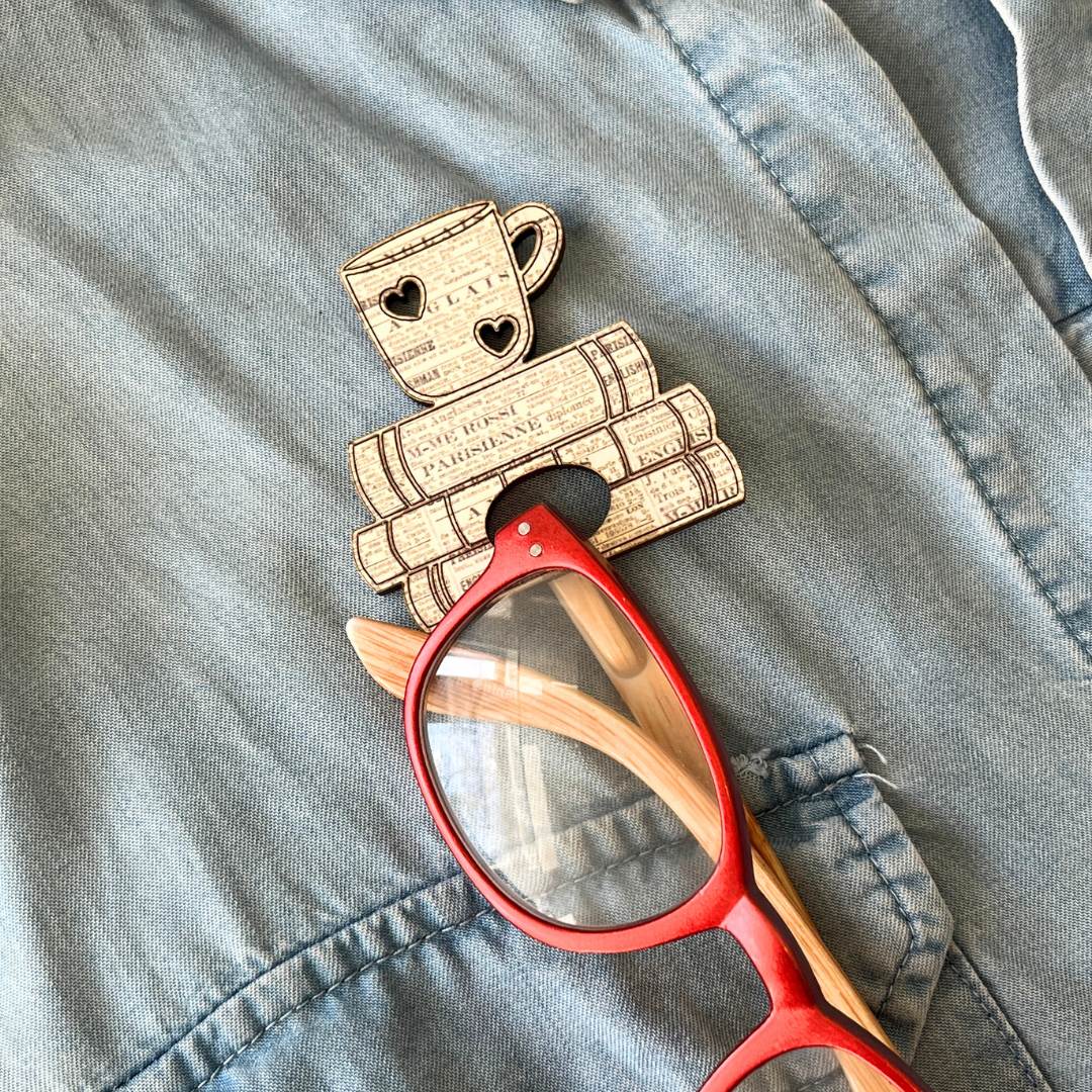Coffee Cup & Books Glasses Brooch (7 Colors)