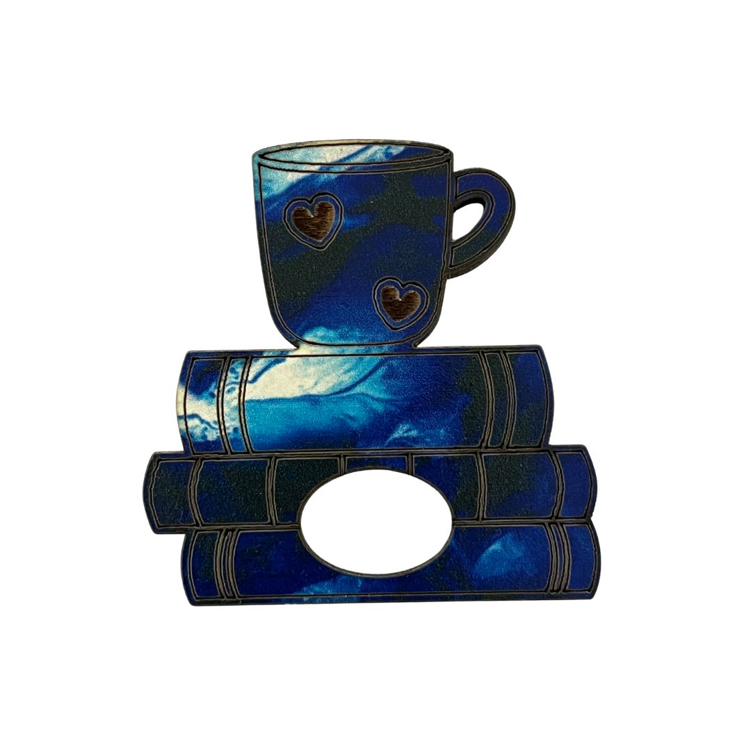 Coffee Cup & Books Glasses Brooch (7 Colors)