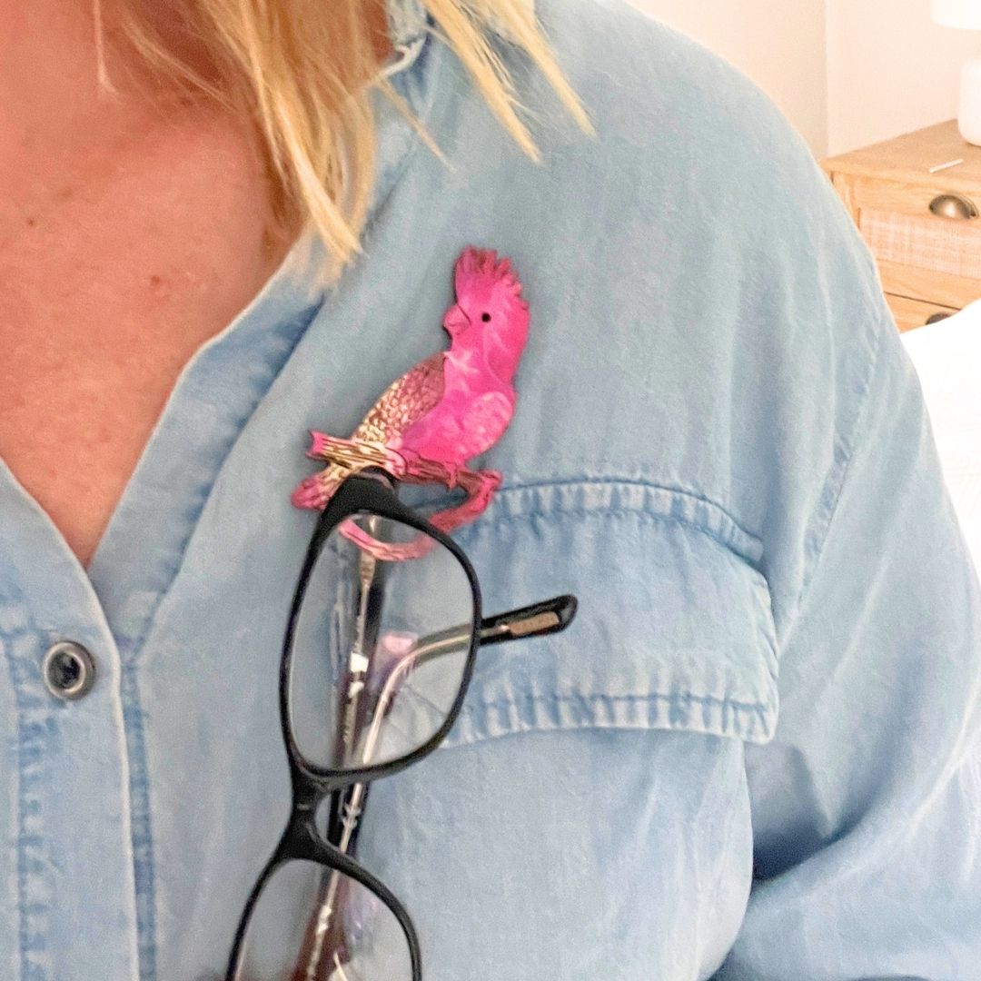 Pink & White Galah Glasses Brooch (3 Colours)