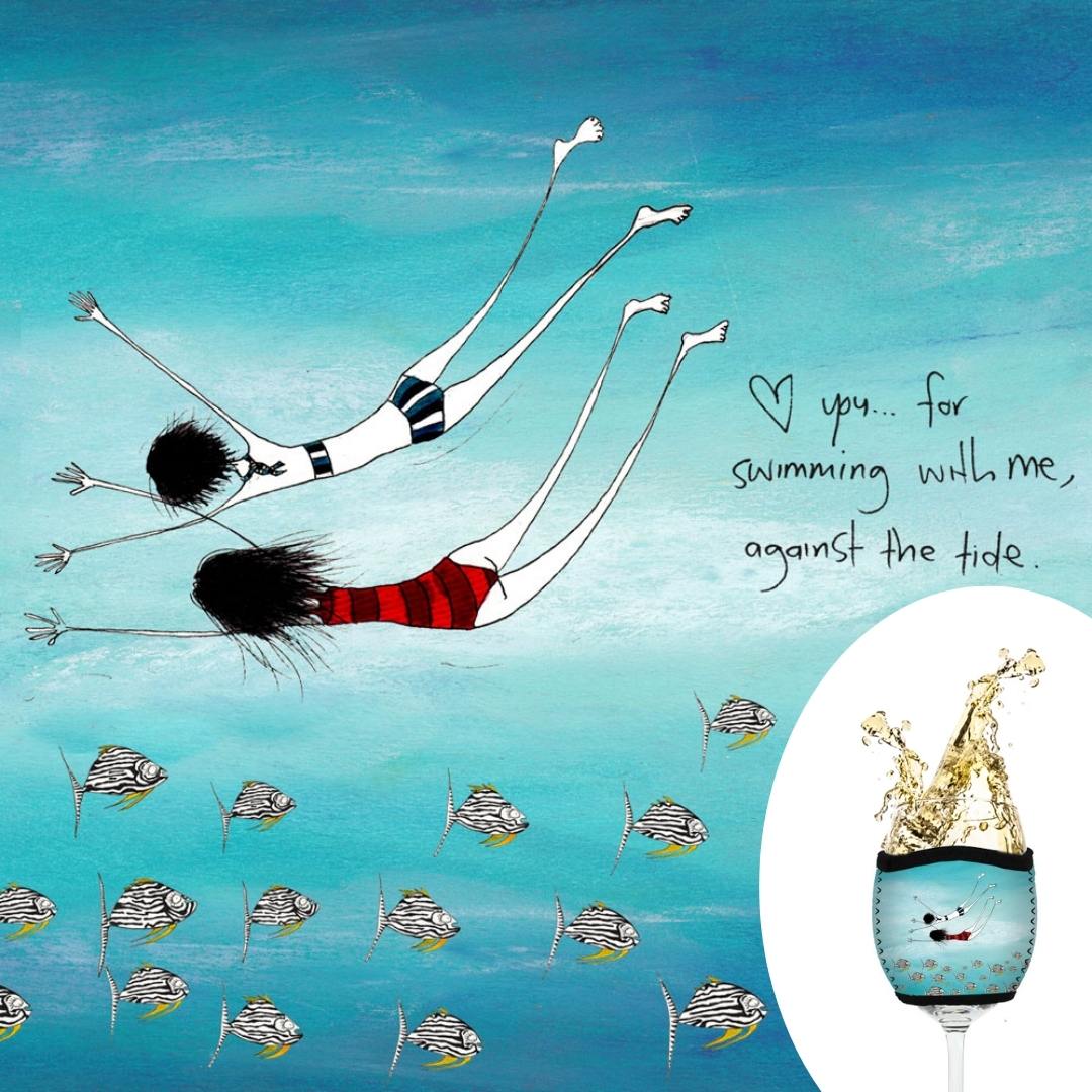 3 Pack Wine Glass Coolers - Happy Birthday, Love You & Swimming against the tide