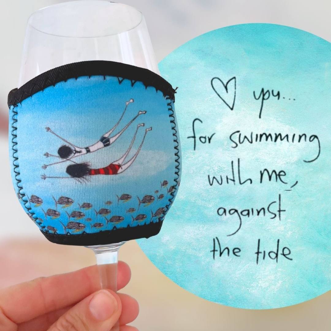 3 Pack Wine Glass Coolers - Happy Birthday, Love You & Swimming against the tide