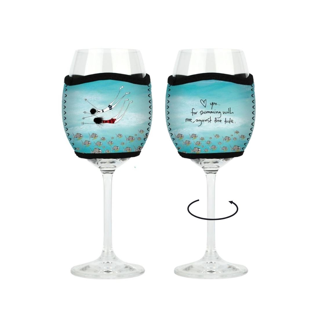 3 Pack Wine Glass Coolers - Happy Birthday, Love You & Swimming against the tide