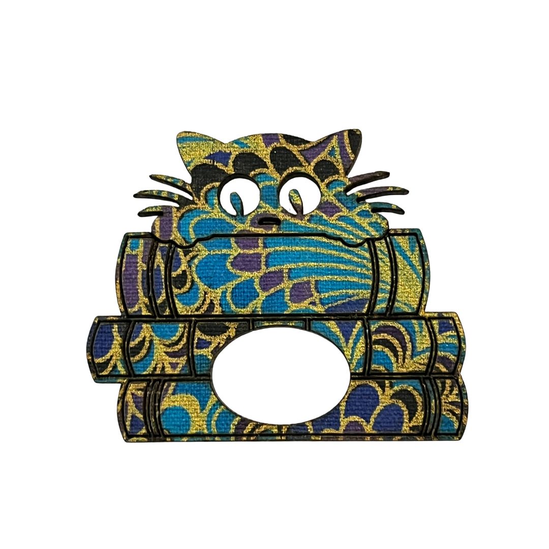 Cat on Books Glasses Brooch (5 Colors)