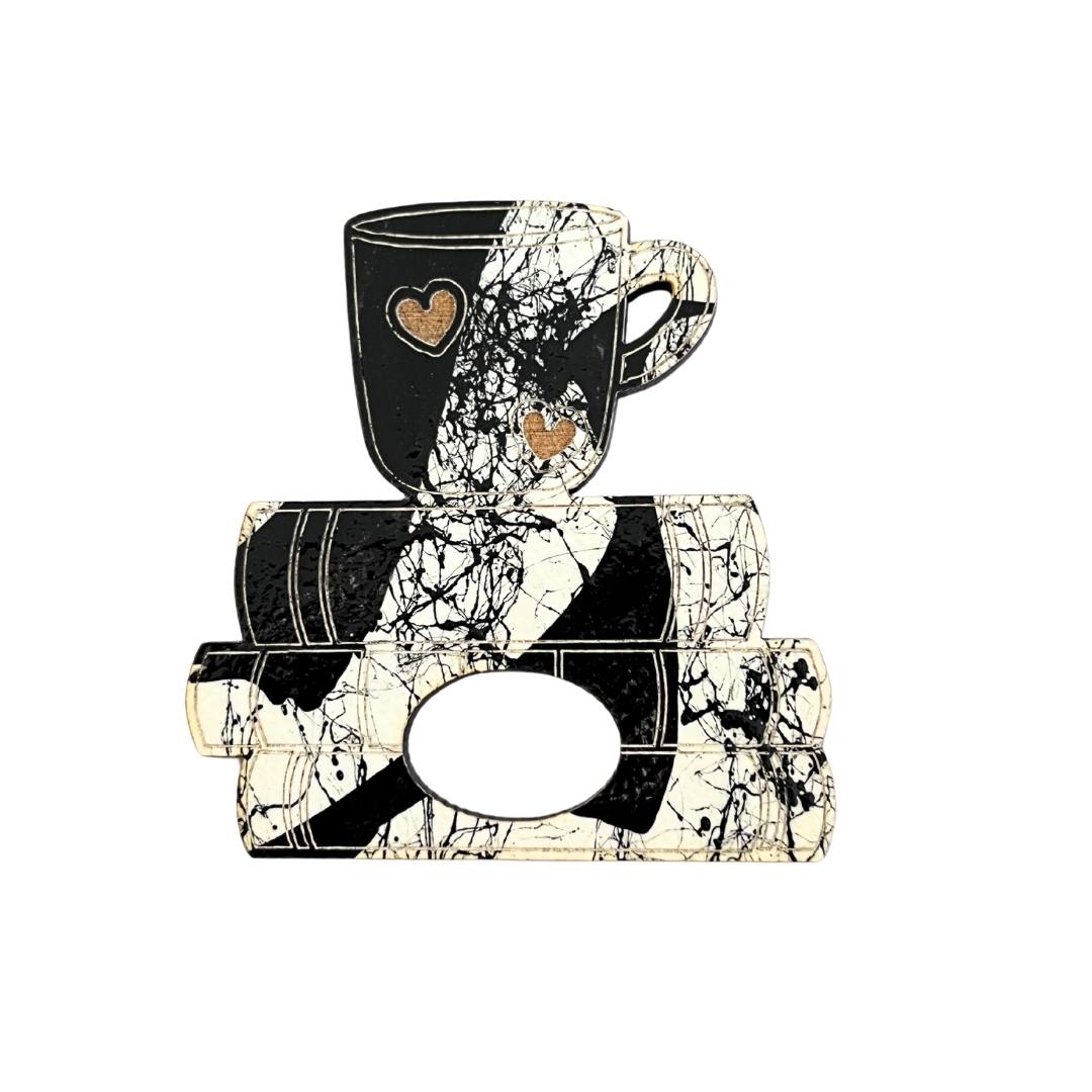 Coffee Cup & Books Glasses Brooch (5 Colors)