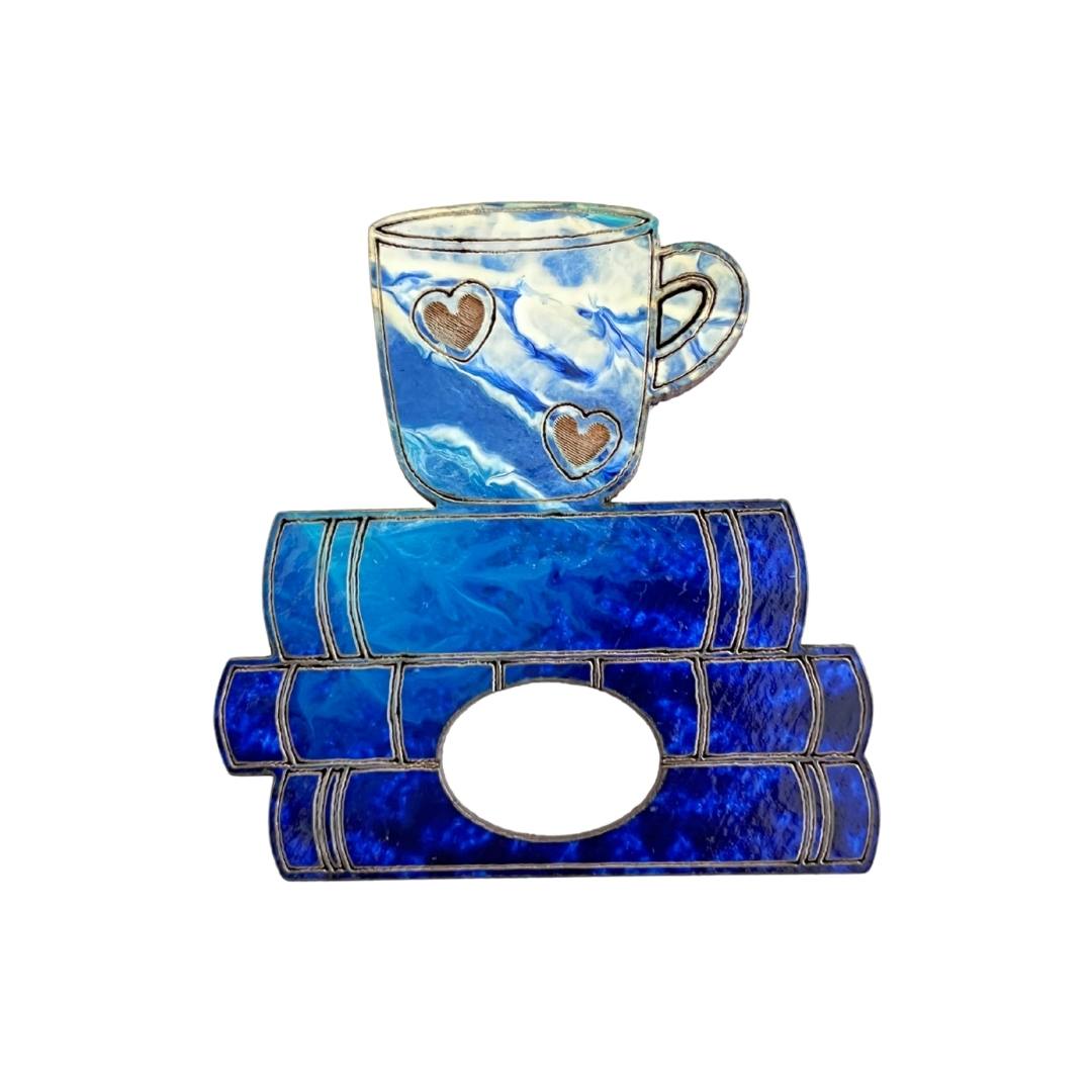 Coffee Cup & Books Glasses Brooch (5 Colors)