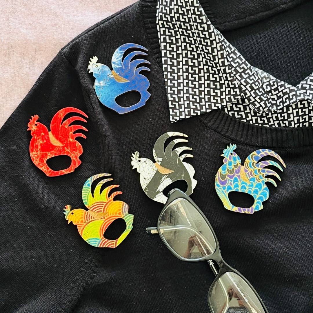 Rooster Glasses Brooch (5 Colors)