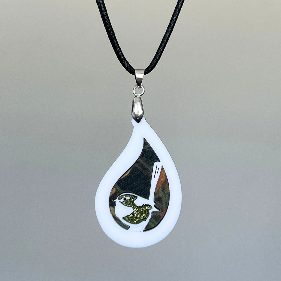 Green 'Rain Wren' Pendant (FREE Brooch)