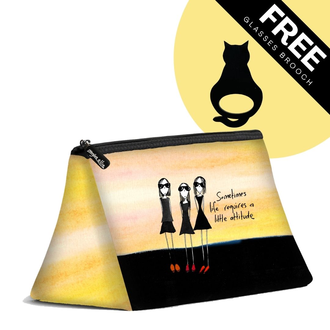 FREE Black Cat Glasses Brooch with Cosmetic Bag