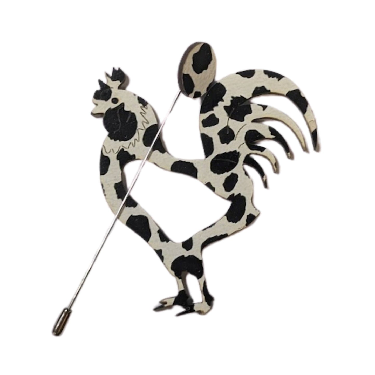 Rooster Scarf Pin (Black & White Spot)