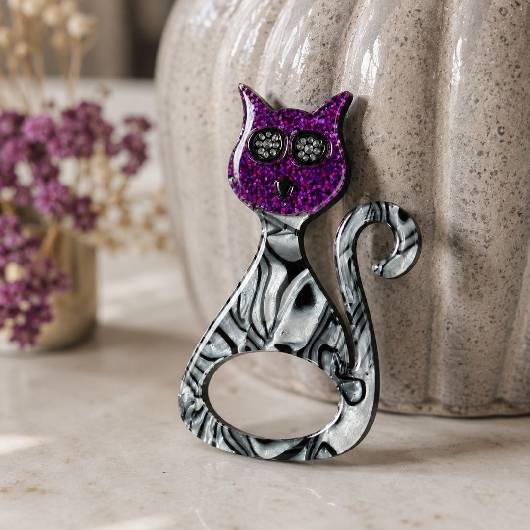 Midnight Cat - Dual Layer Glasses Brooch