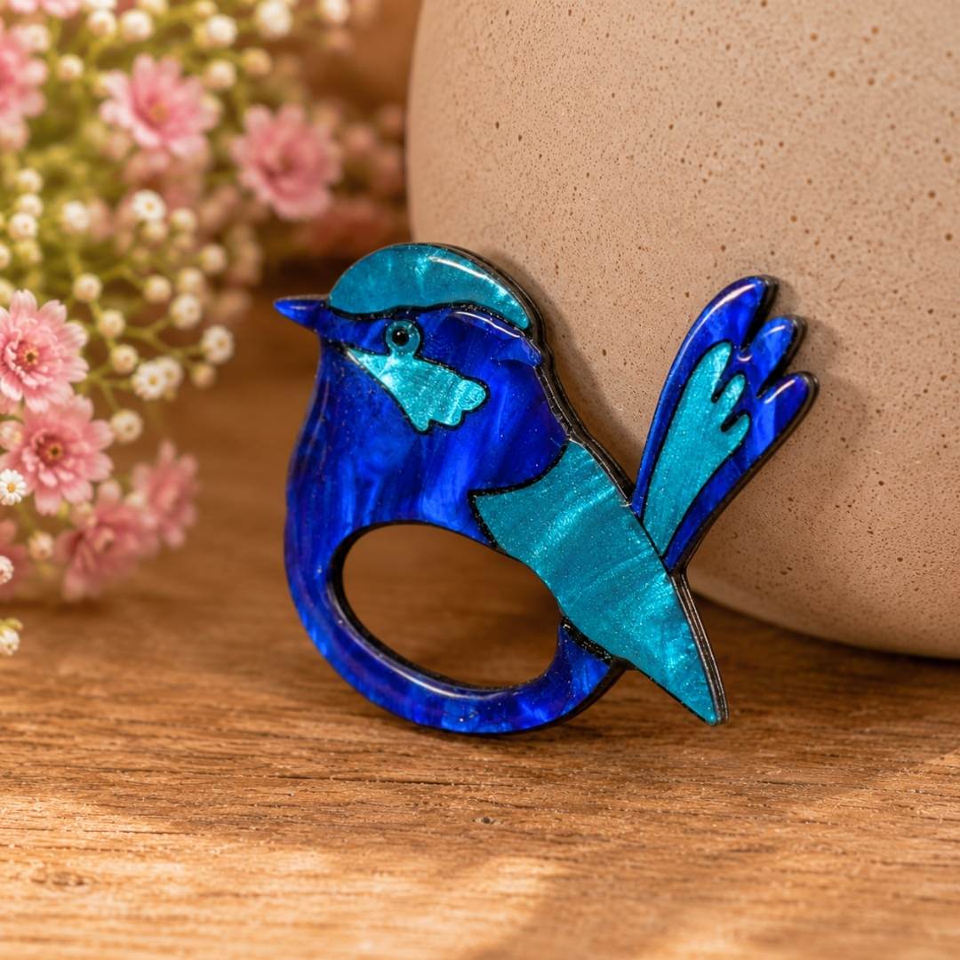 Blue Wren - Dual Layer Glasses Brooch