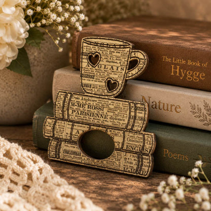 Coffee Cup & Books Glasses Brooch (6 Colors)