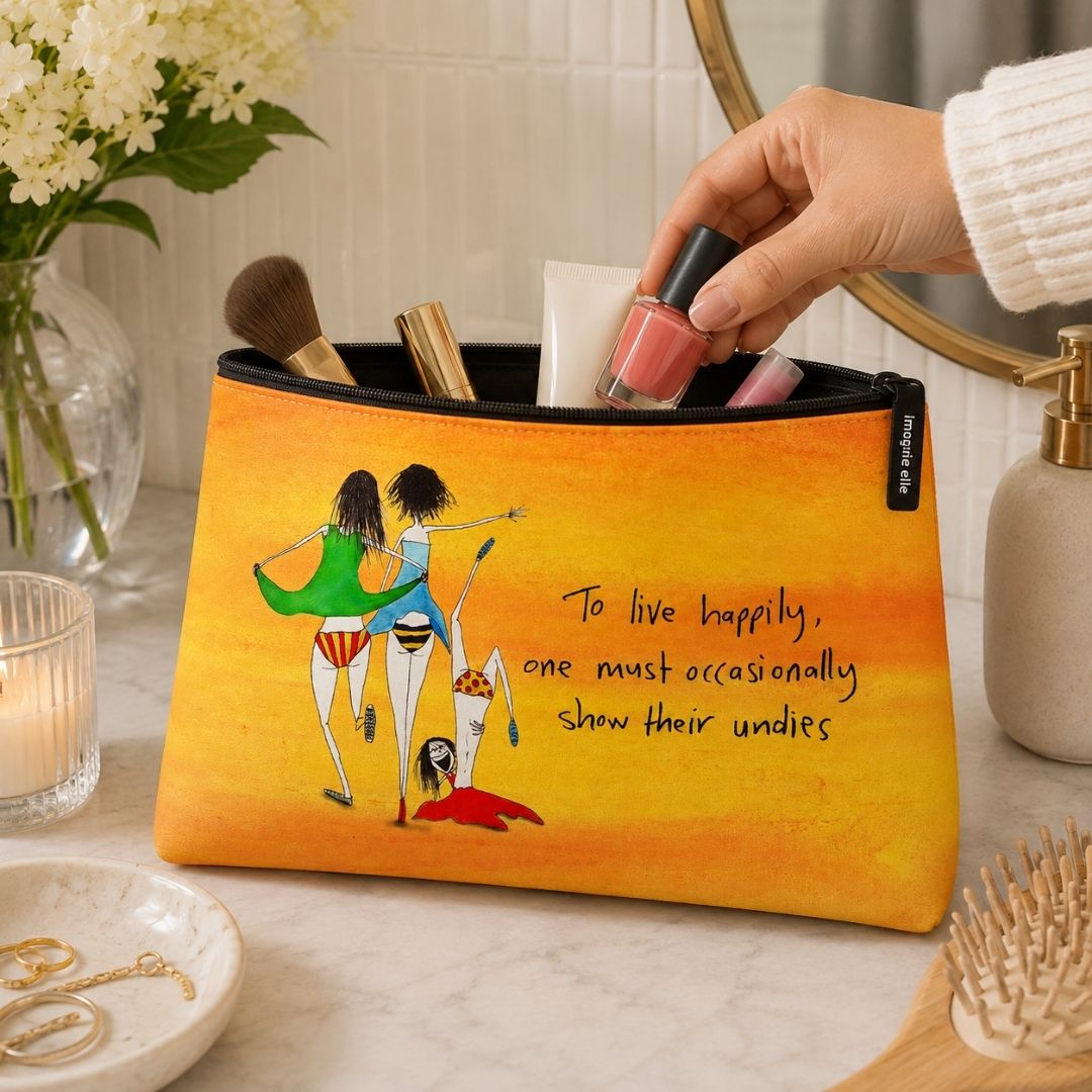 'To live happily, one must occasionally show their undies' Cosmetic Bags (2 sizes)