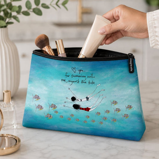 'Love you, for swimming against the tide' Cosmetic Bags (2 sizes)