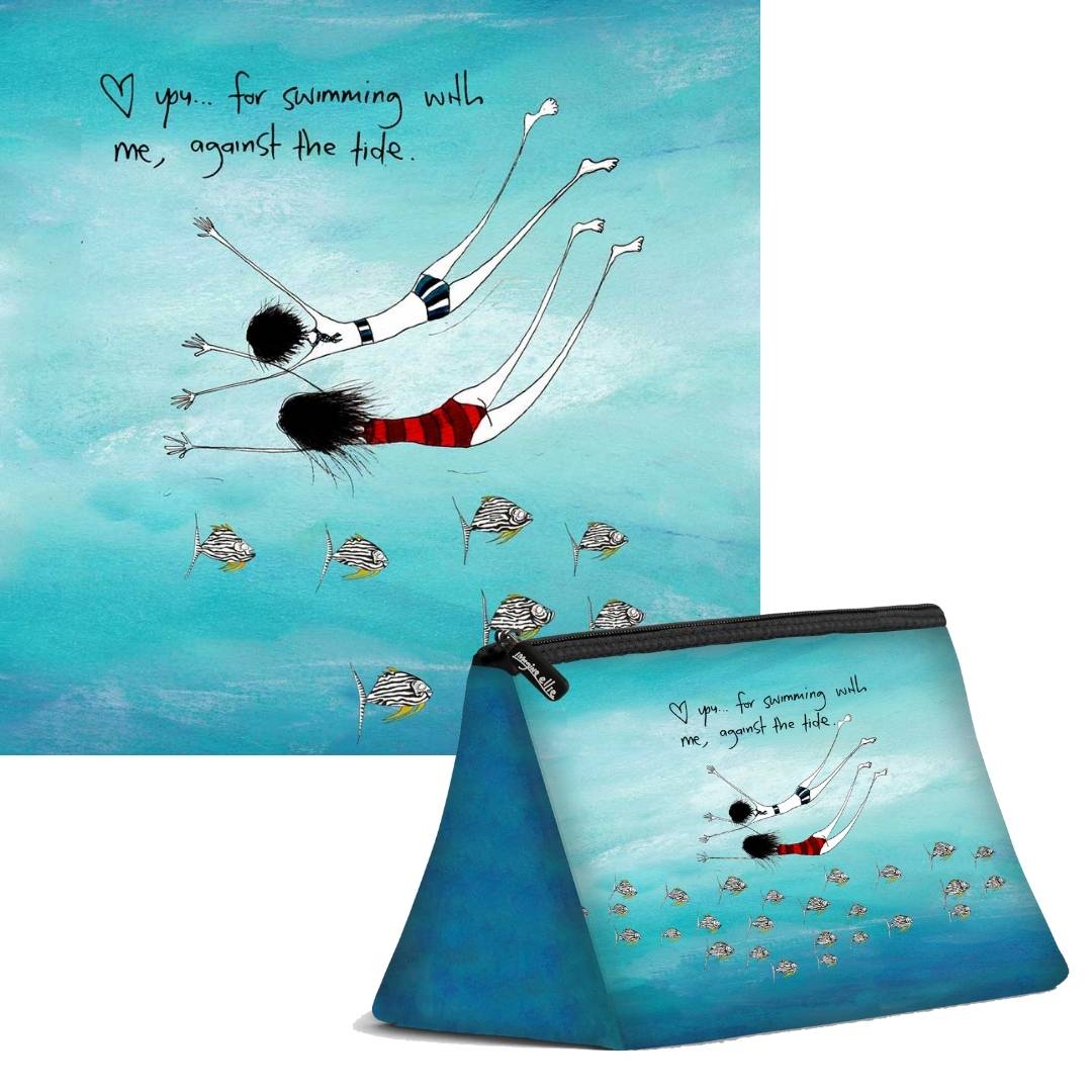 'Love you, for swimming against the tide' Cosmetic Bags (2 sizes)