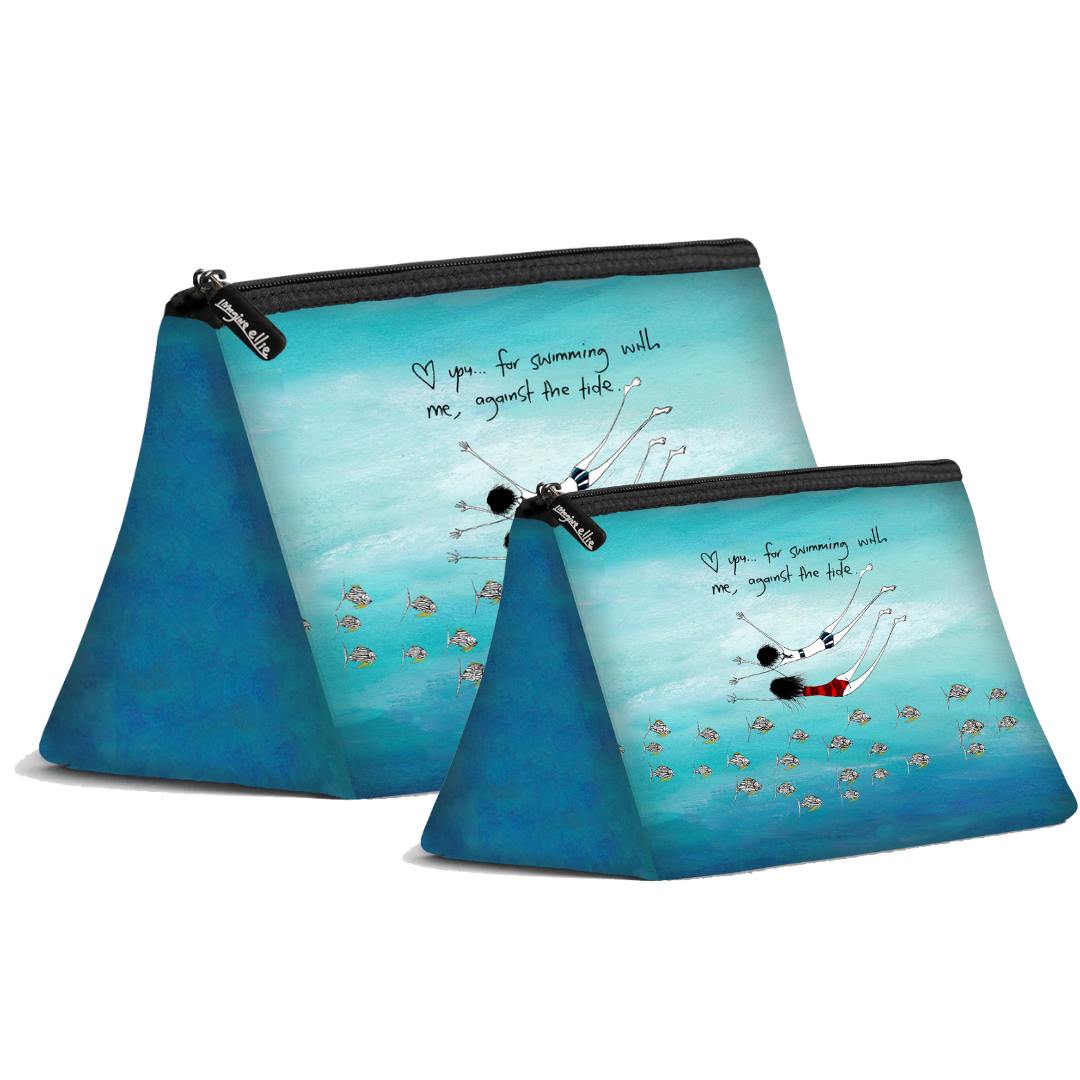 'Love you, for swimming against the tide' Cosmetic Bags (2 sizes)