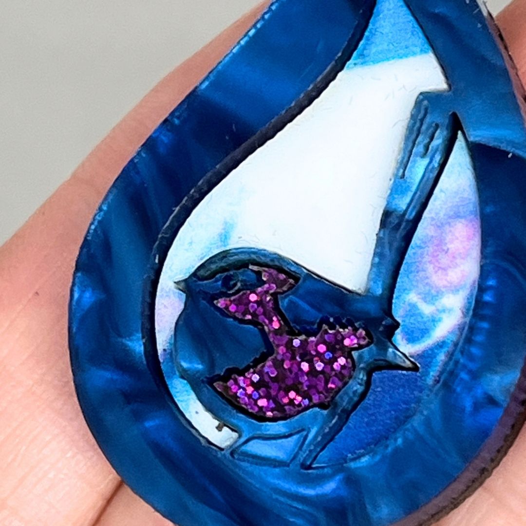 Blue 'Rain Wren' Pendant (FREE Brooch)