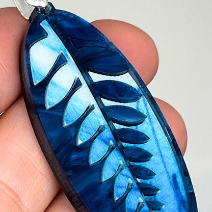 Blue 'Fern' Pendant (FREE Brooch)