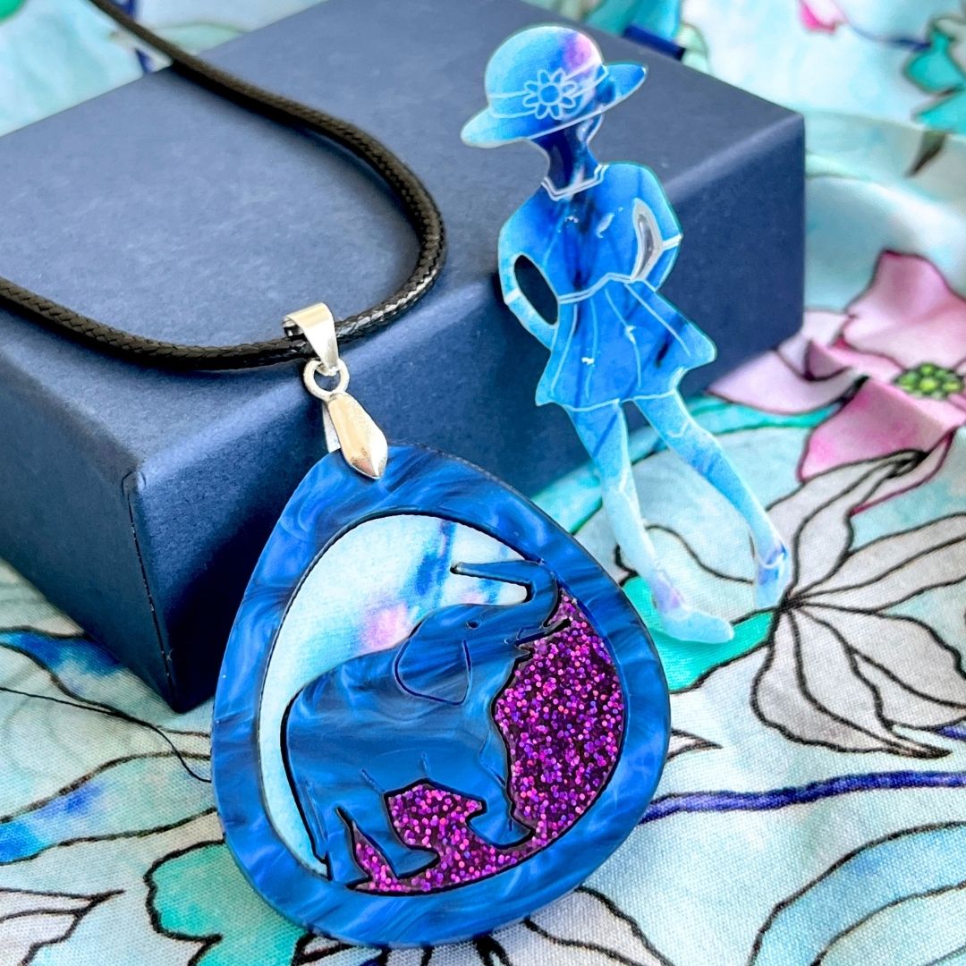 Blue 'Teardrop Elephant' Pendant (FREE Brooch)