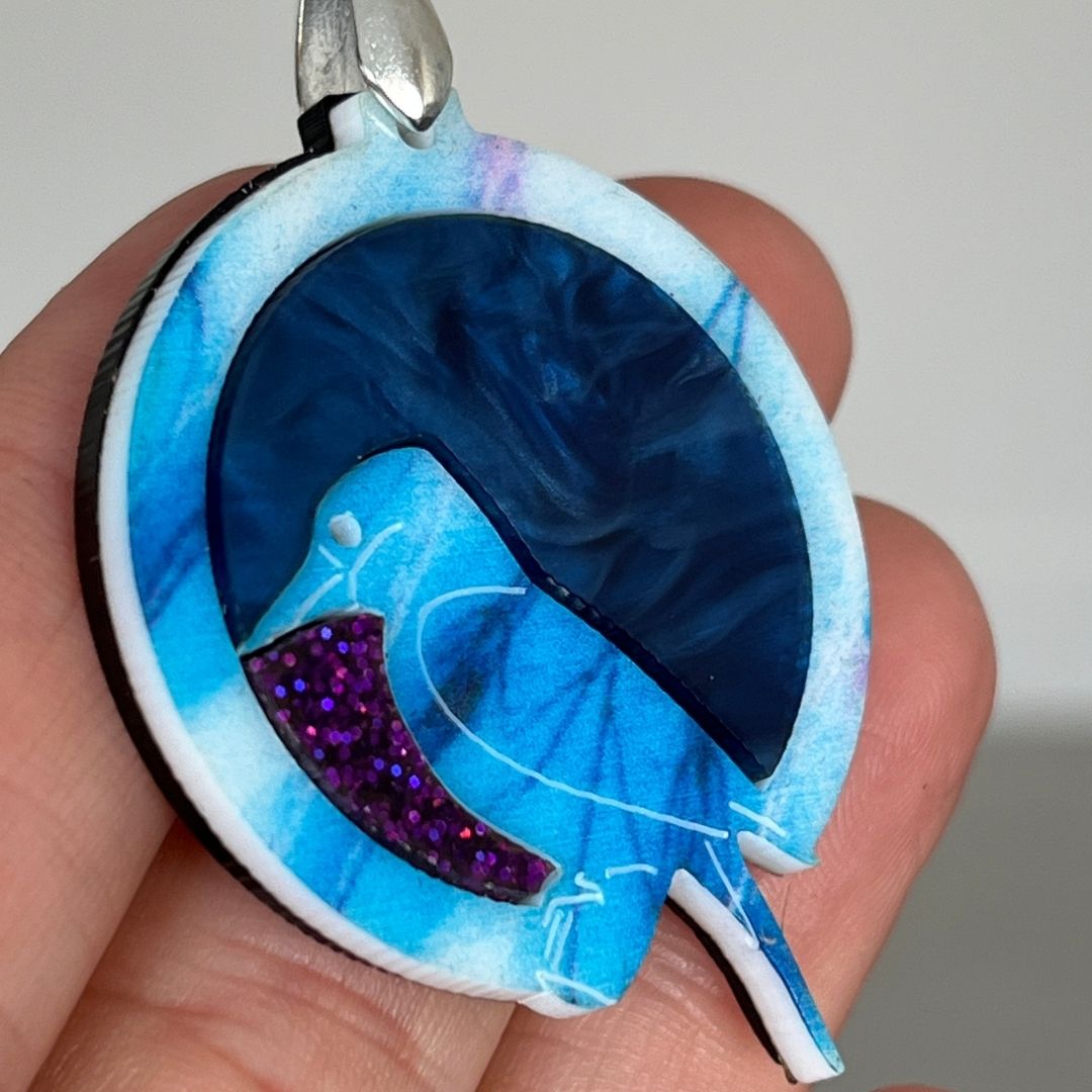 Blue 'Kooka' Pendant (FREE Brooch)