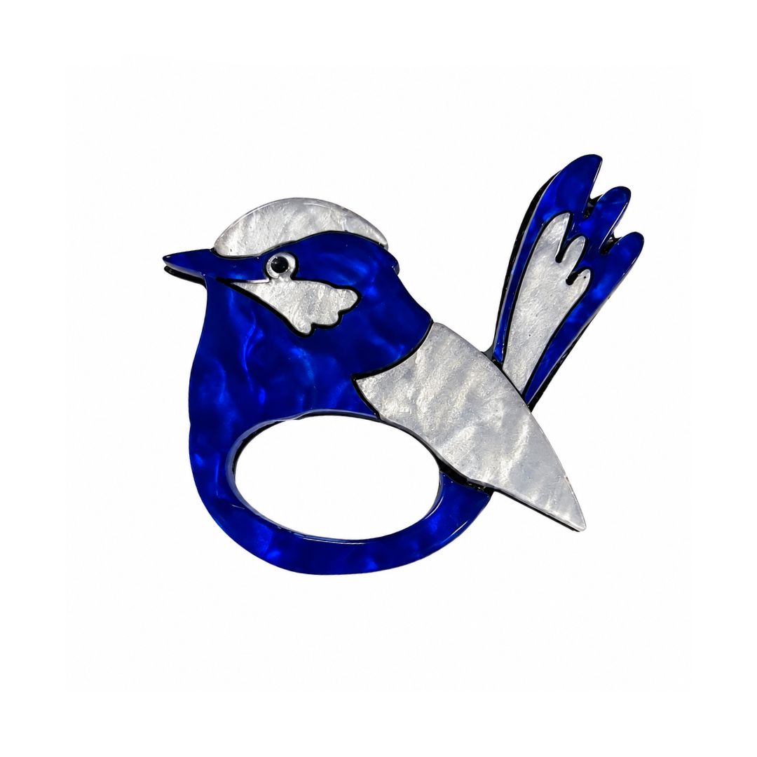 Blue & Silver Wren - Dual Layer Glasses Brooch