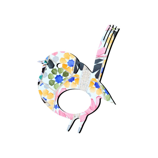 Wren Glasses Brooch (Pink/Blue  Multicolour)