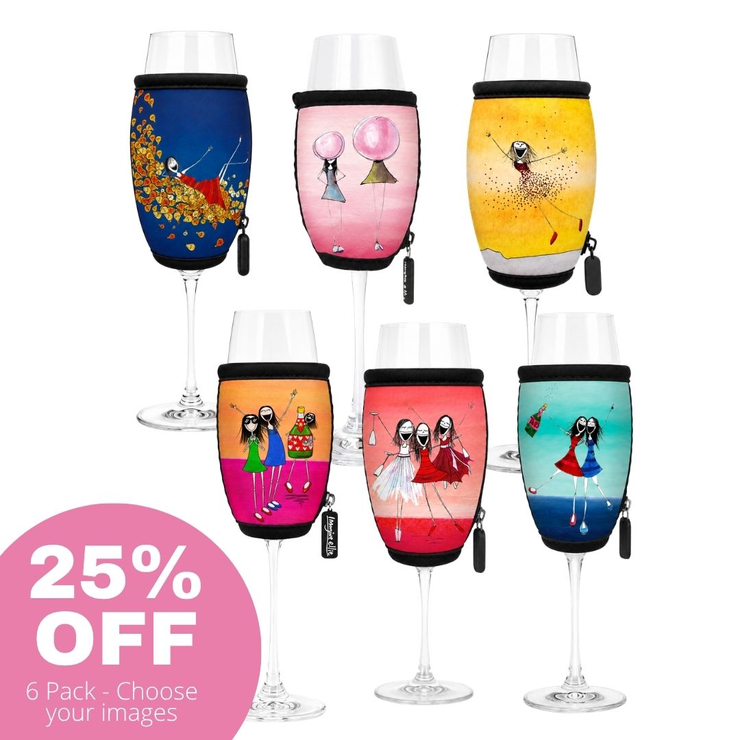 6 Pack Champagne Glass Coolers - Choose Your Designs