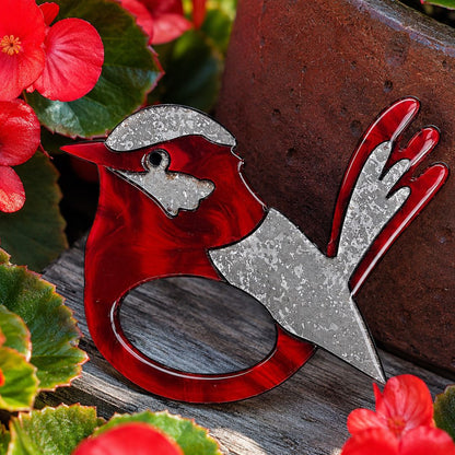 Red Wren - Dual Layer Glasses Brooch