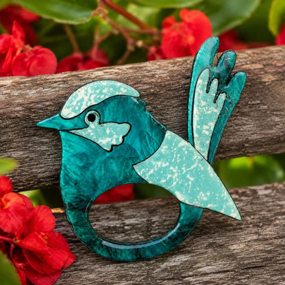 Turquoise Wren - Dual Layer Glasses Brooch