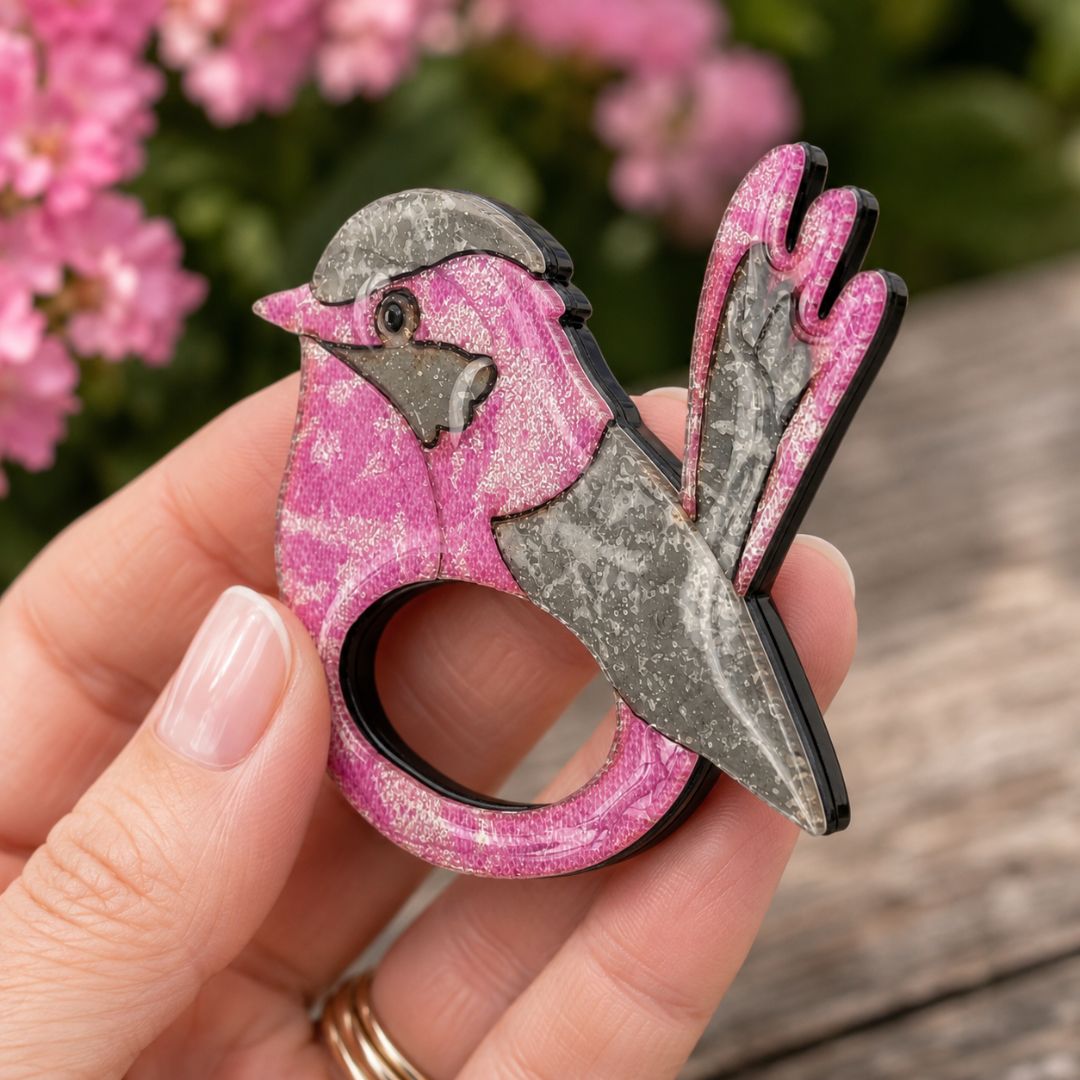 Pink Wren - Dual Layer Glasses Brooch