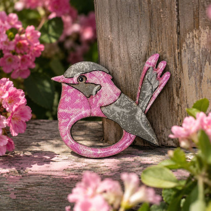 Pink Wren - Dual Layer Glasses Brooch