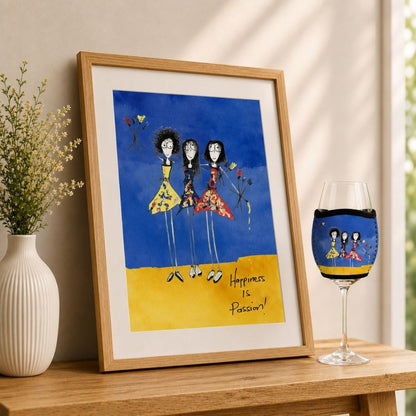 'Happiness is Passion' - Wine Glass Cooler