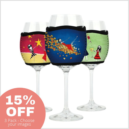 3 Pack Wine Glass Coolers - Choose Your Designs