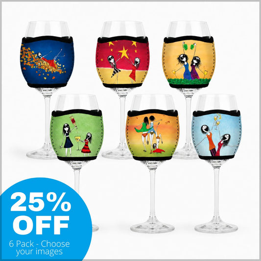 6 Pack Wine Glass Coolers - Choose Your Designs