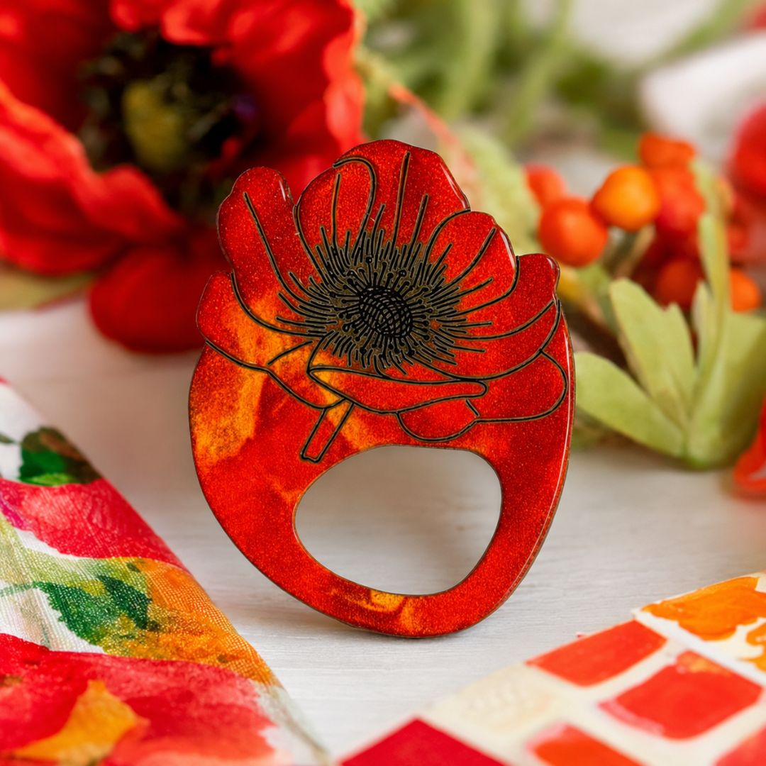 Red Poppy Glasses Brooch