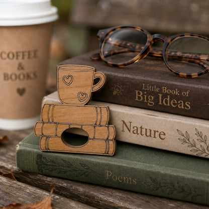 Coffee Cup & Books Glasses Brooch (6 Colors)