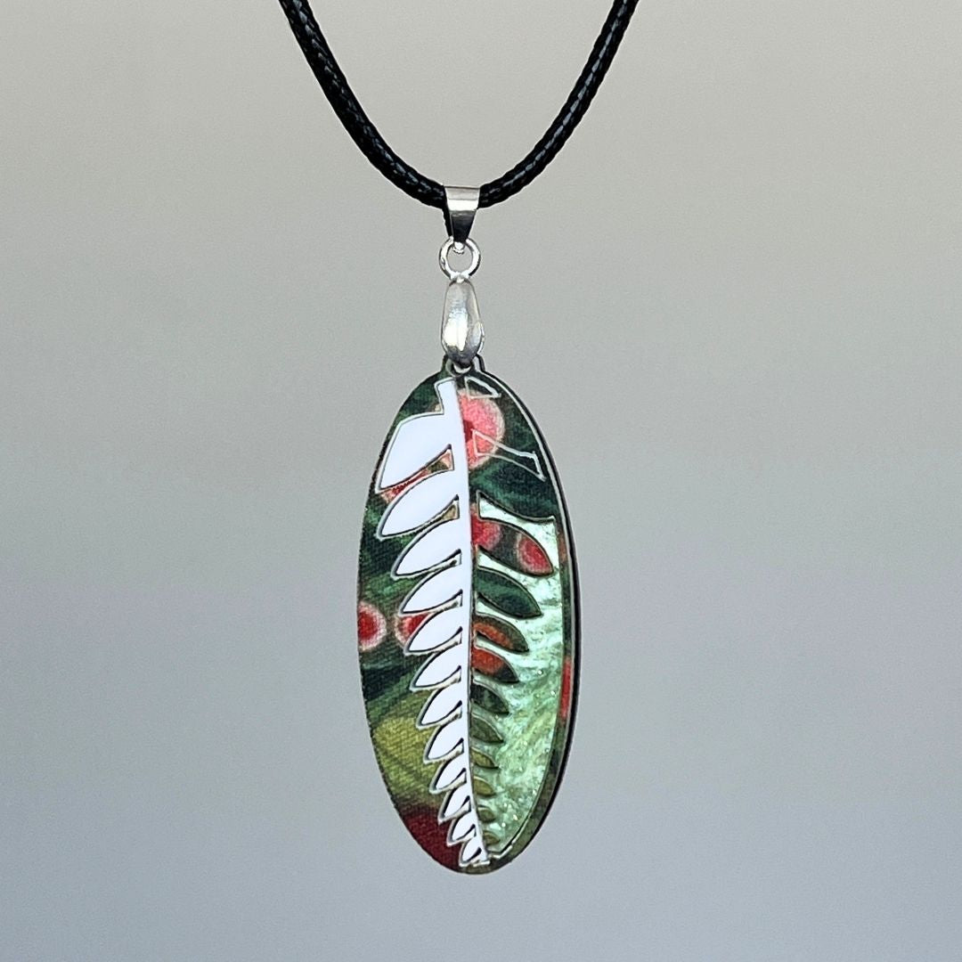 Green 'Fern' Pendant (FREE Brooch)