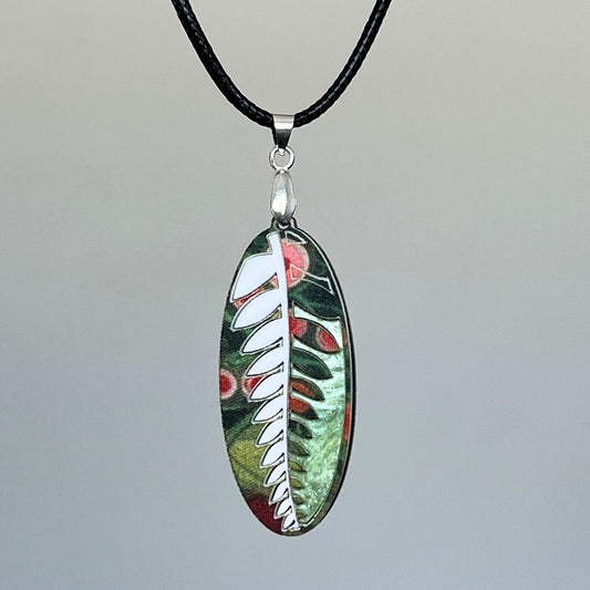 Green 'Fern' Pendant (FREE Brooch)