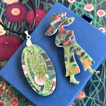 Green 'Ruby' Pendant (FREE Brooch)
