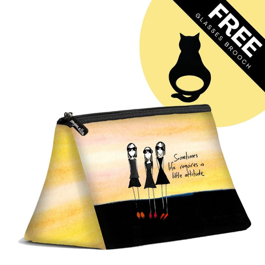 FREE Black Cat Glasses Brooch with Cosmetic Bag