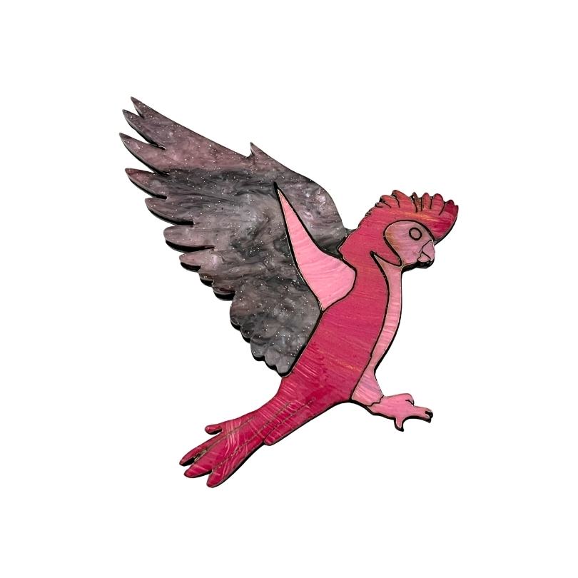 'Flying Galah' Magnetic Brooch