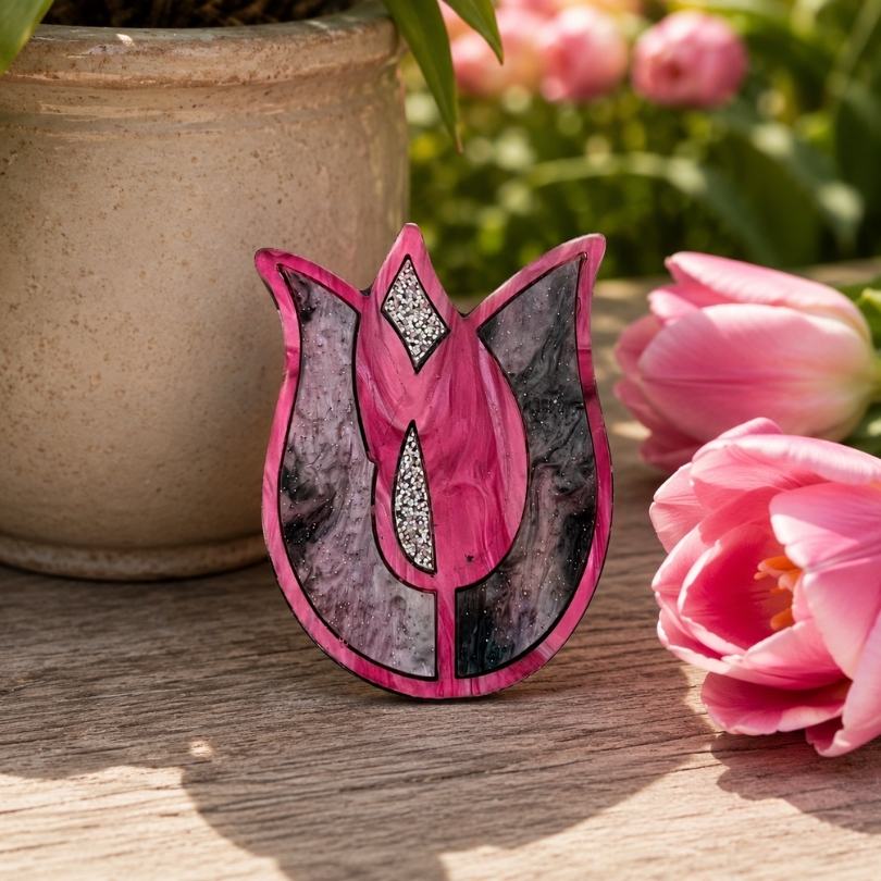 'Pink Tulip' Magnetic Brooch