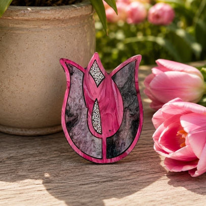 'Pink Tulip' Magnetic Brooch