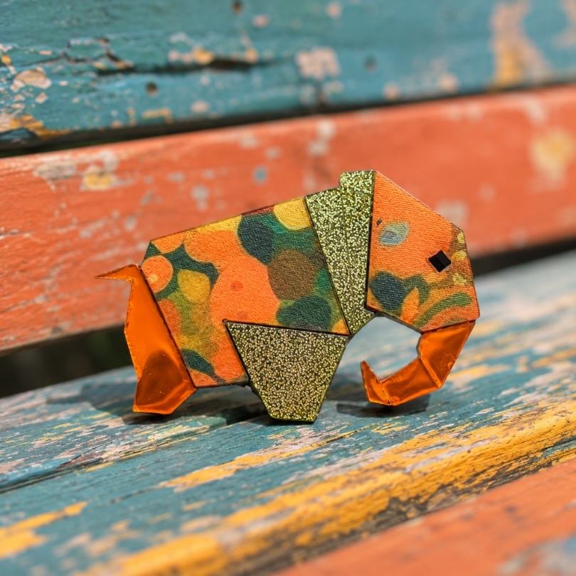 'Origami Elephant' Magnetic Brooch