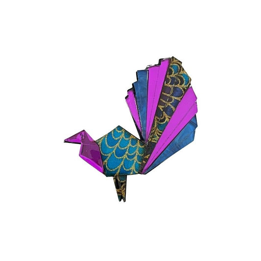 'Origami Peacock'' Magnetic Brooch