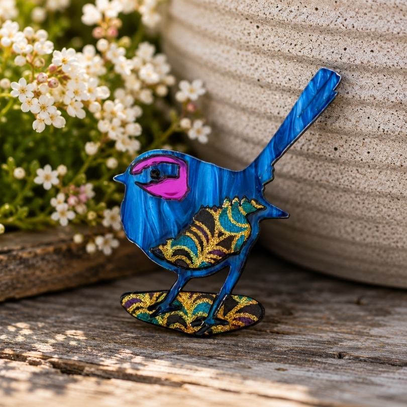 'Blue Wren' Magnetic Brooch