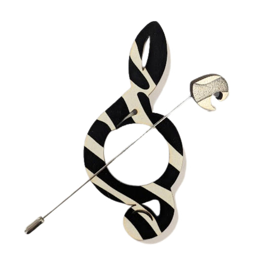Treble Clef Scarf Pin (Black & White Stripe)