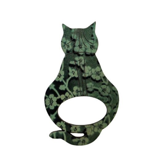 Attitude Cat Glasses Brooch (Green Flower Print)